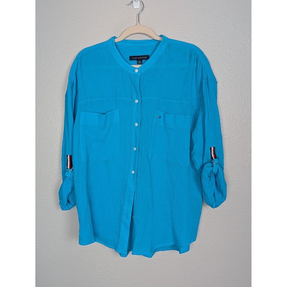 Tommy Hilfiger Mens Blue Textured Button Up Shirt XL